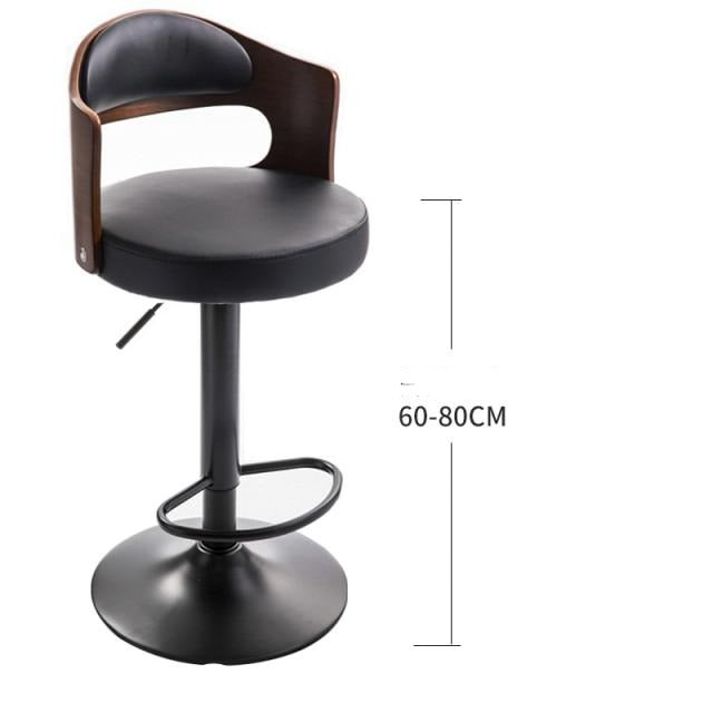 Chaise de bar design avec dossier large en bois et pied central