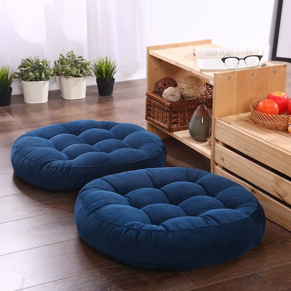 Coussin de sol beige et blanc en coton 40 cm Coussin de sol beige et blanc en coton 40 cm