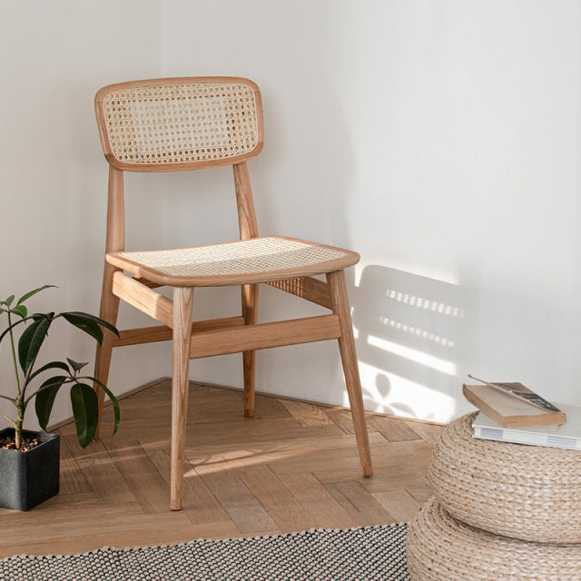 Chaise moderne pour salle à manger contemporaine en bois et rotin