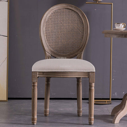 Chaise médaillon empereur en bois et rotin avec accoudoirs