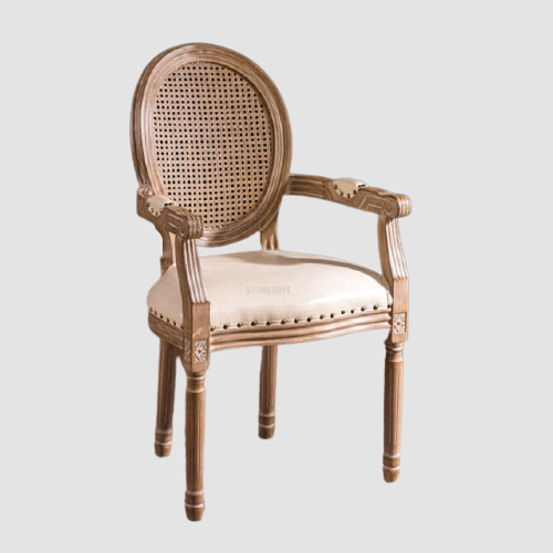 Chaise médaillon empereur en bois et rotin avec accoudoirs