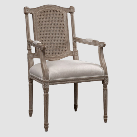 Fauteuil vintage bois et rotin assise rembourrée Gouverneur