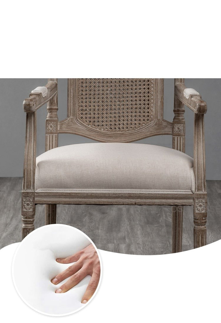 Fauteuil vintage bois et rotin assise rembourrée Gouverneur