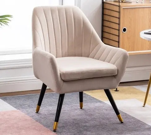 Fauteuil design scandinave en velours surpiqué et pieds en métal
