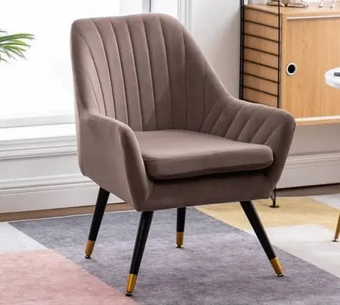 Fauteuil design scandinave en velours surpiqué et pieds en métal