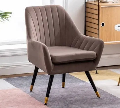 Fauteuil design scandinave en velours surpiqué et pieds en métal
