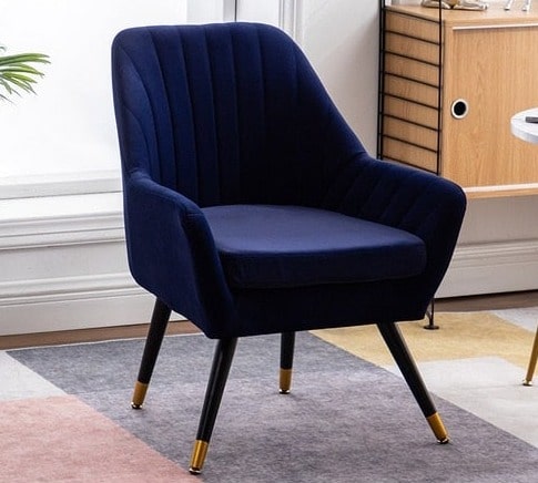 Fauteuil design scandinave en velours surpiqué et pieds en métal