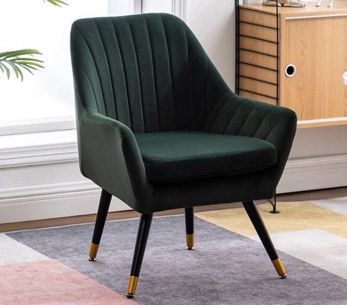 Fauteuil design scandinave en velours surpiqué et pieds en métal