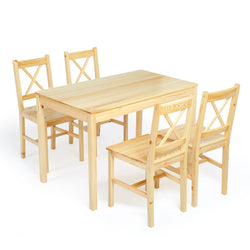 Chaise vintage en bois de pin par 4 avec table assortie