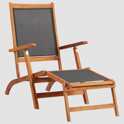 Chaise longue en bois d'acacia et textilène avec accoudoirs