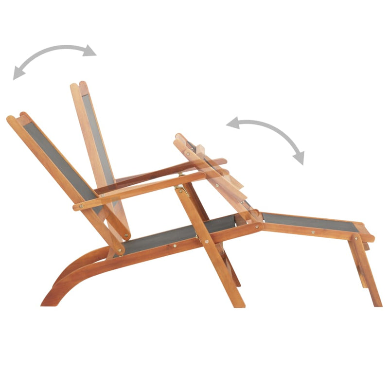 Chaise longue en bois d'acacia et textilène avec accoudoirs