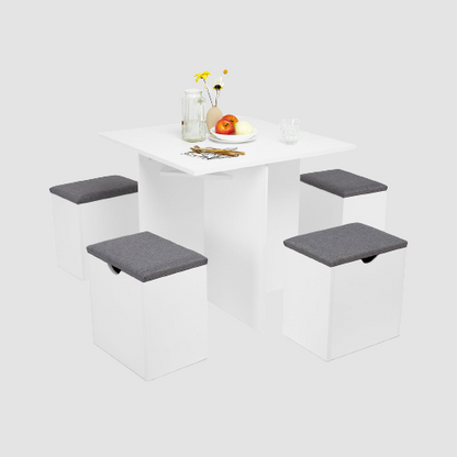 Tabouret en bois blanc par 4 avec table associée ( lot complet )