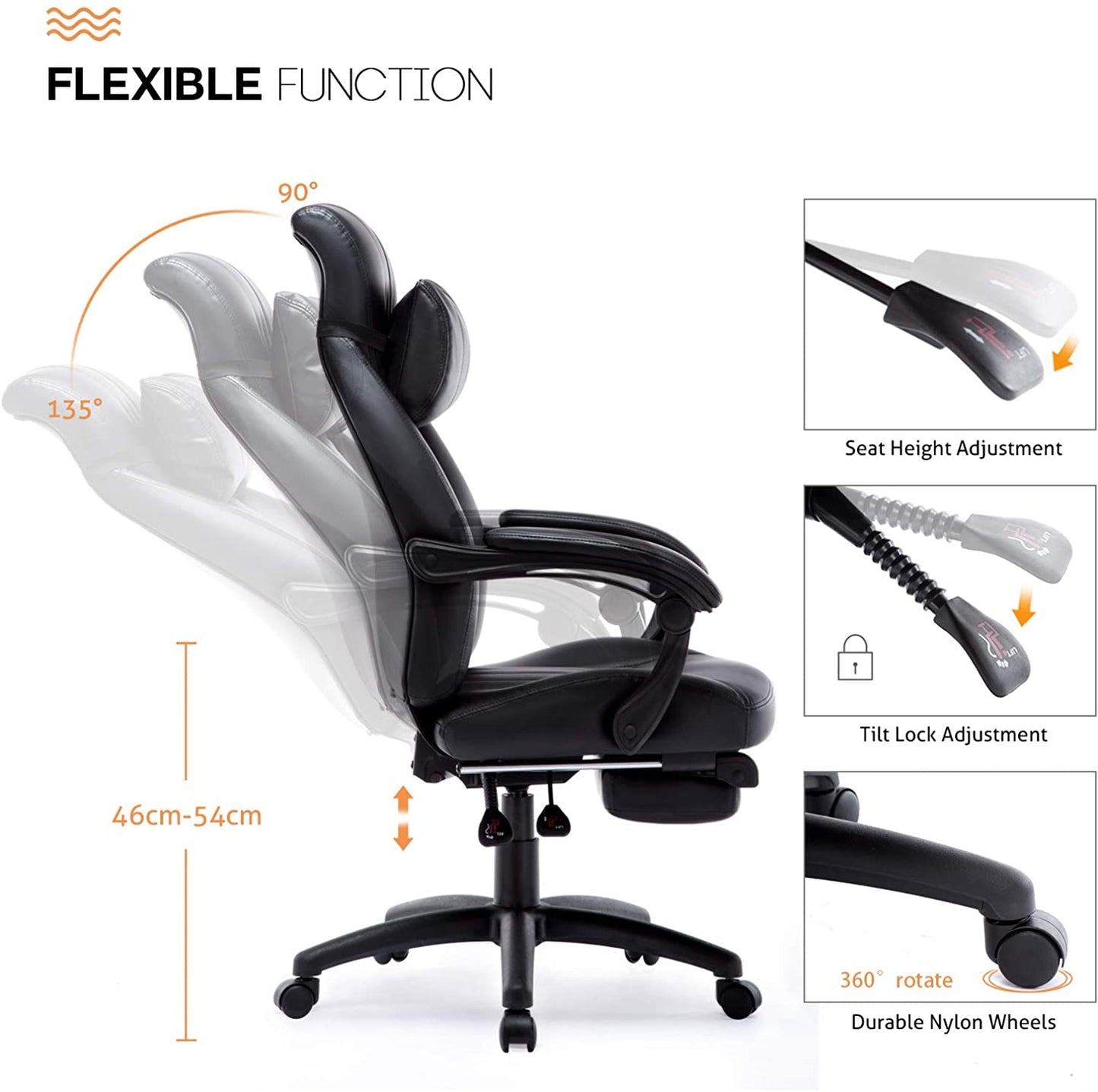 Chaise de bureau ergonomique ajustable avec repose tête confort plus