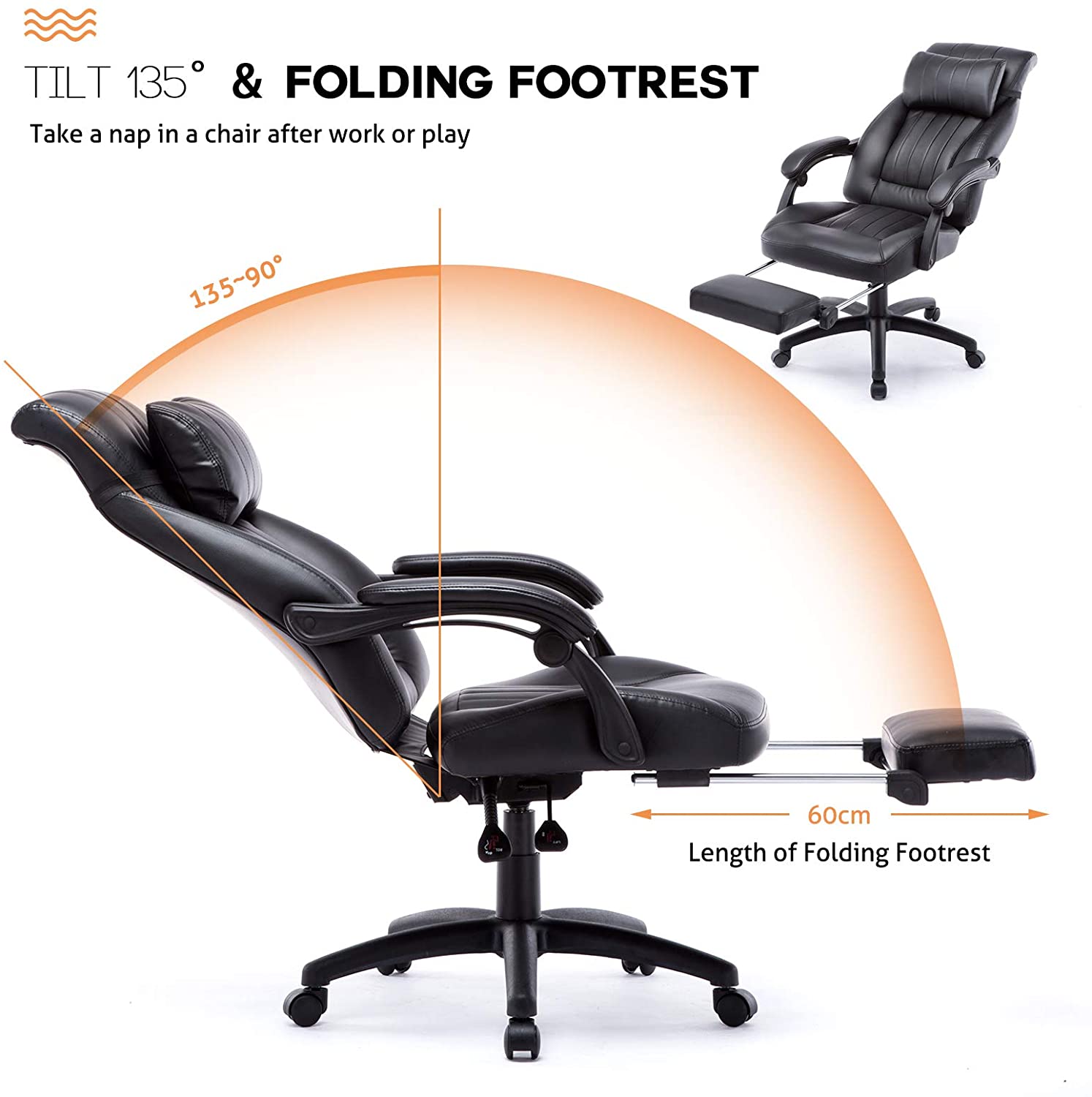 Chaise de bureau ergonomique ajustable avec repose tête confort plus