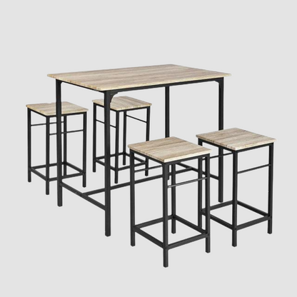 Tabouret industriel bois et métal par 4 avec table (set complet)