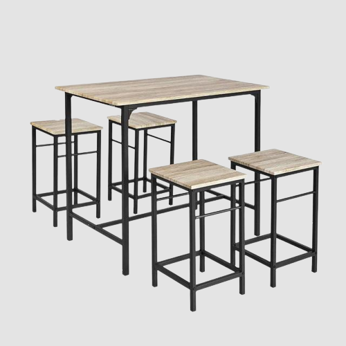 Tabouret industriel bois et métal par 4 avec table (set complet)