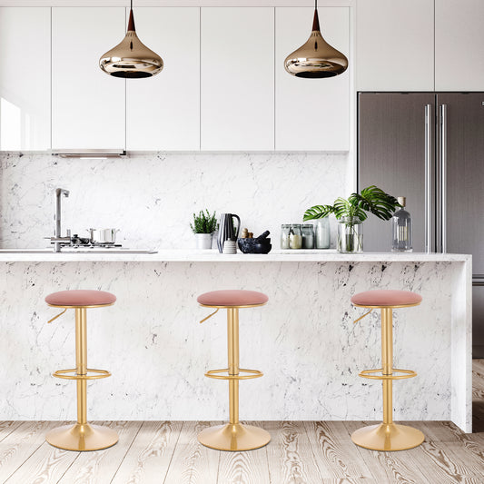 Tabouret de bar réglable à pied doré avec assise ronde rembourré