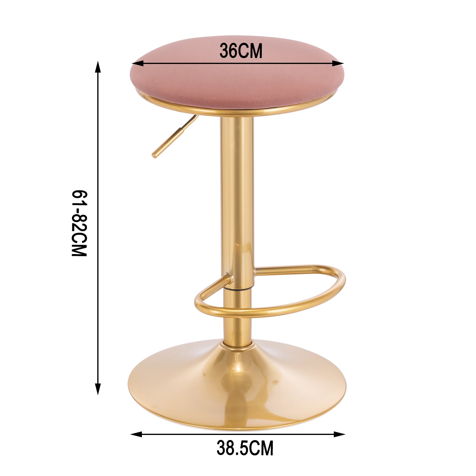 Tabouret de bar réglable à pied doré avec assise ronde rembourré