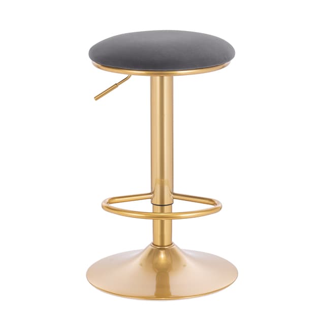 Tabouret de bar  réglable à pied doré avec assise ronde rembourré
