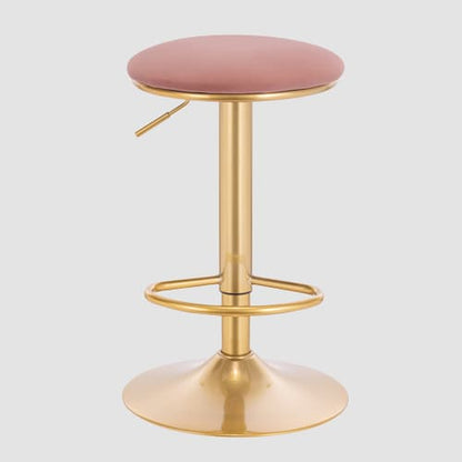Tabouret de bar réglable à pied doré avec assise ronde rembourré