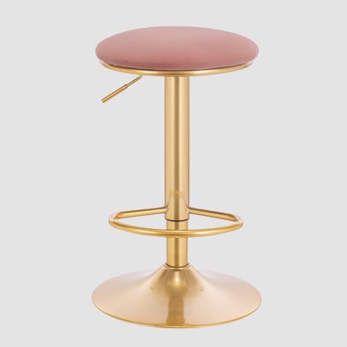 Tabouret de bar réglable à pied doré avec assise ronde rembourré
