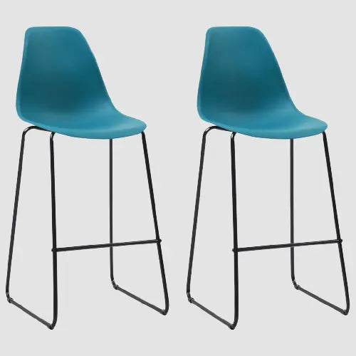 Chaise de bar moderne assise résine turquoise et pieds en métal noir avec repose pieds
