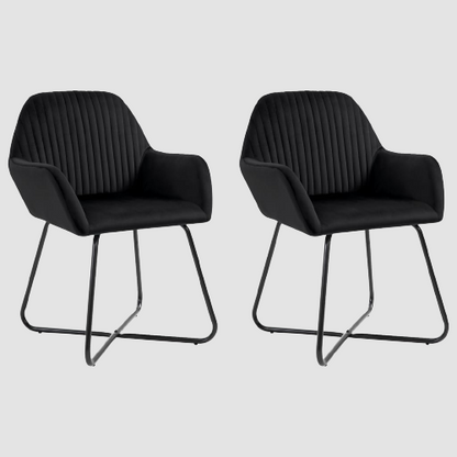 Chaise design de salle à manger en velours noir avec pieds croisés