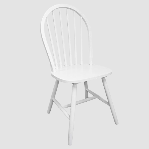 Chaise vintage de salle à manger en bois blanc à dossier arrondi