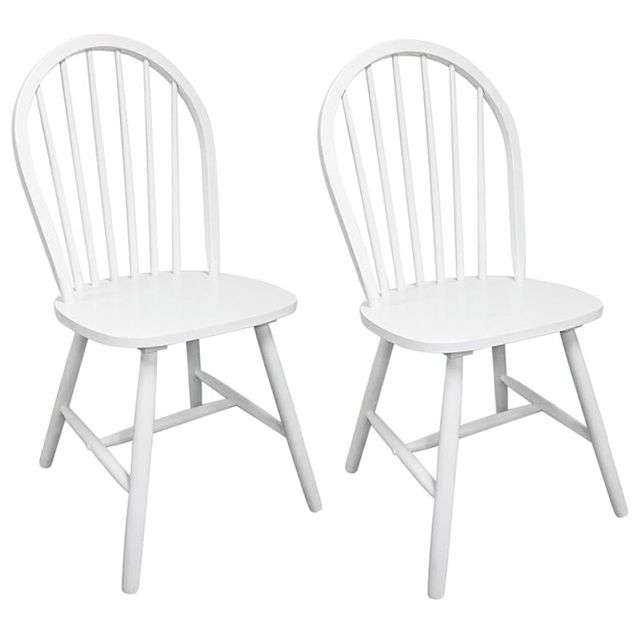 Chaise vintage de salle à manger en bois blanc à dossier arrondi